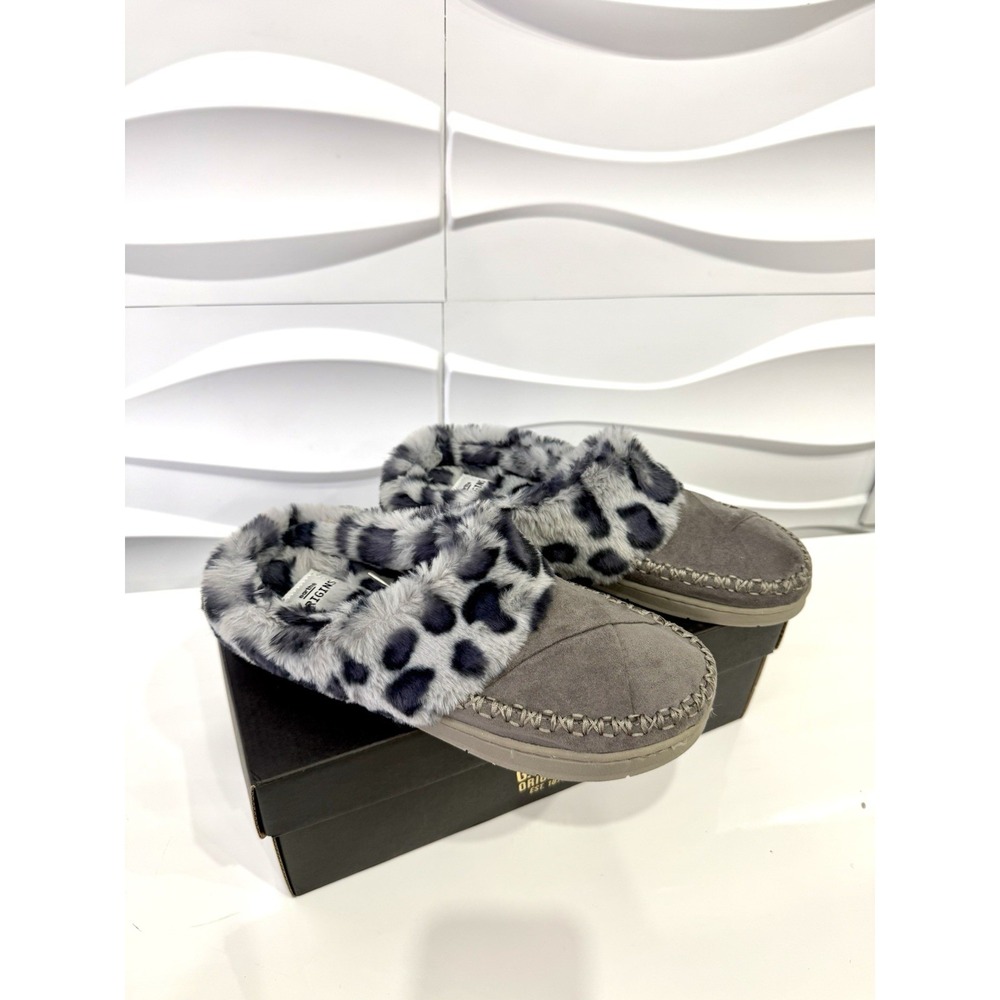 Earth Origins Grey Suede Slippers Faux Cheetah Fur Whitney Size 8
